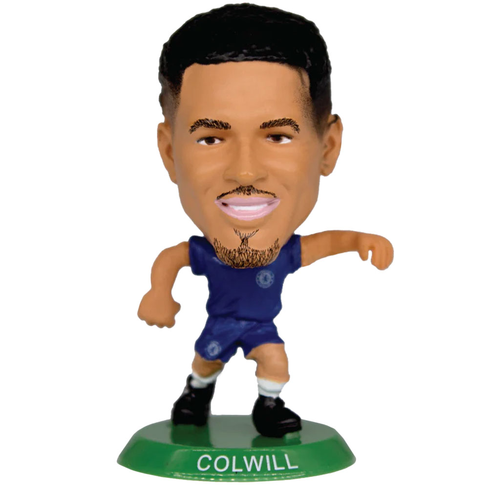 Levi Colwill SoccerStarz figure in the classic Chelsea home kit on a green base