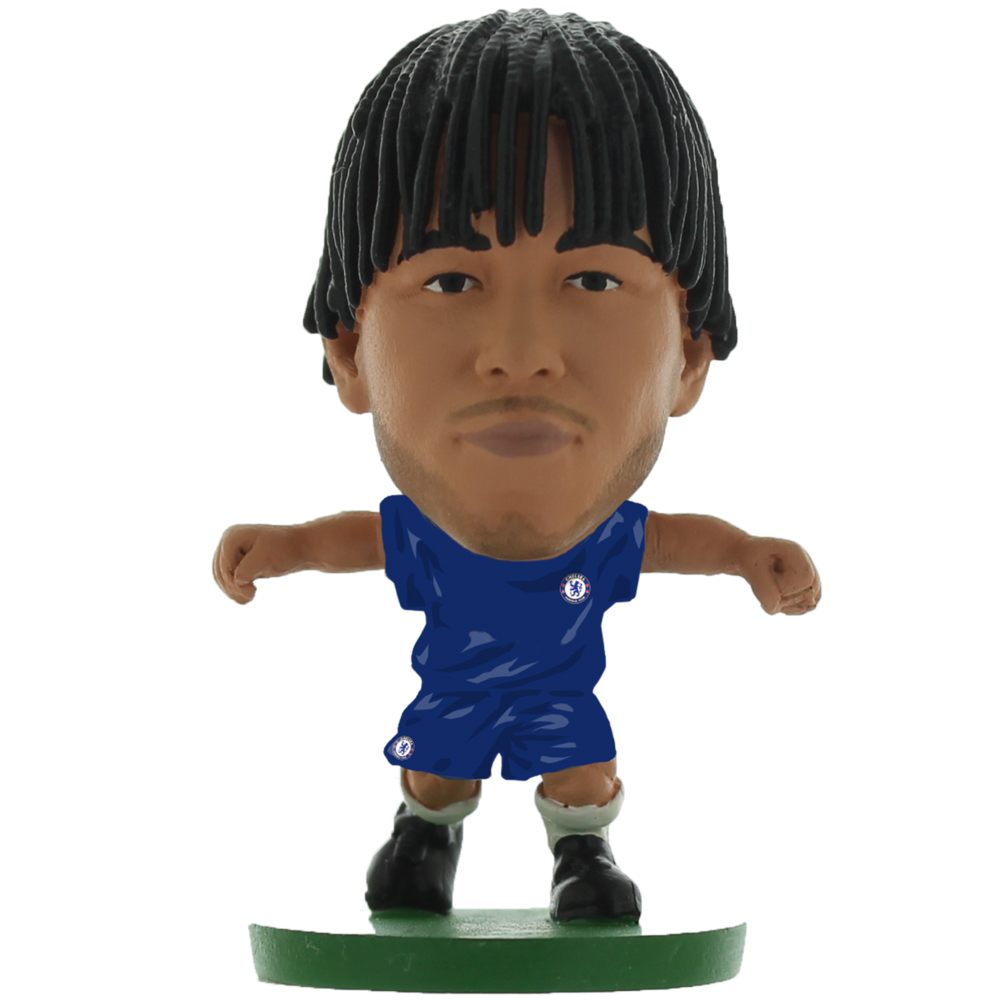 James SoccerStarz figure in the classic Chelsea home kit on a green base