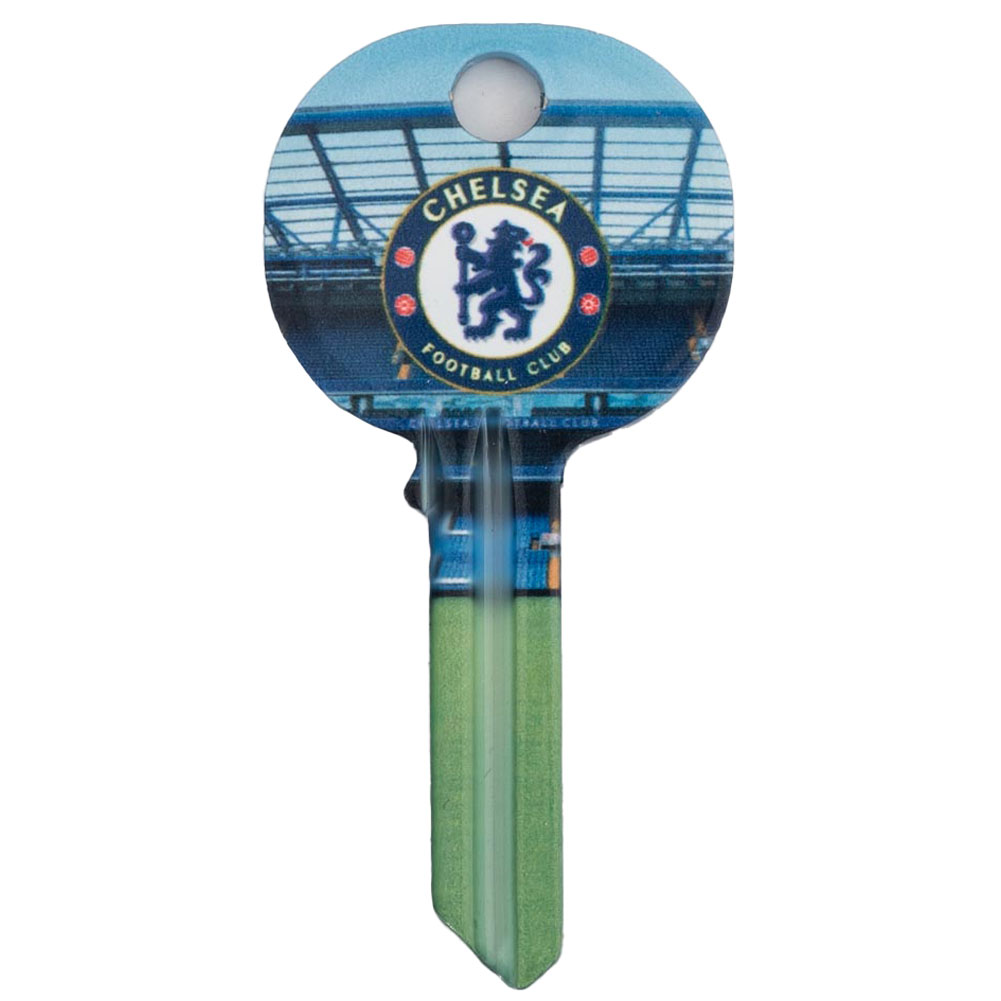Chelsea FC blank door key with a full colour crest and stadium design on both sides