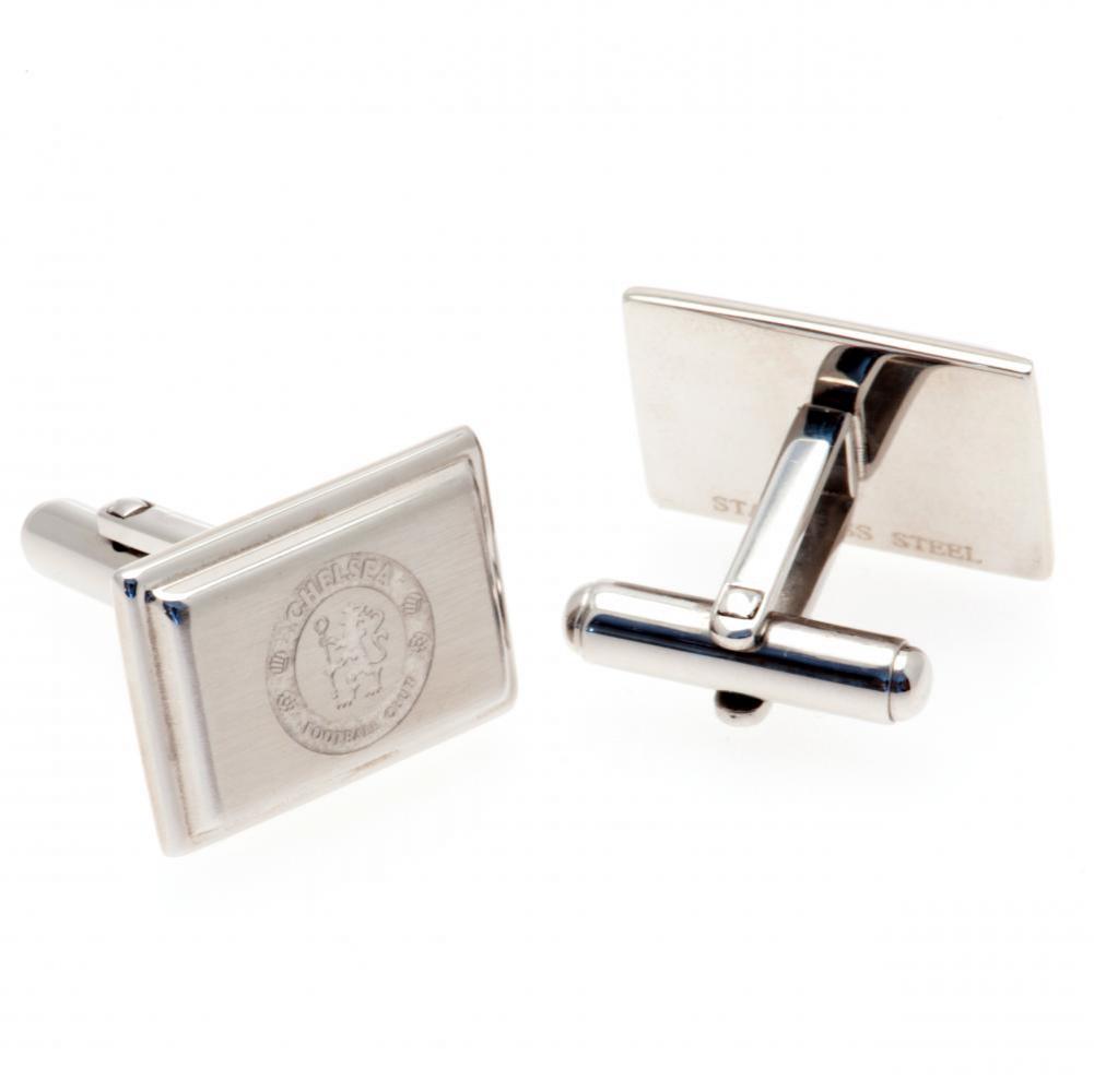 Pair of Chelsea FC stainless steel brushed satin rectangular cufflinks engraved with the Chelsea crest