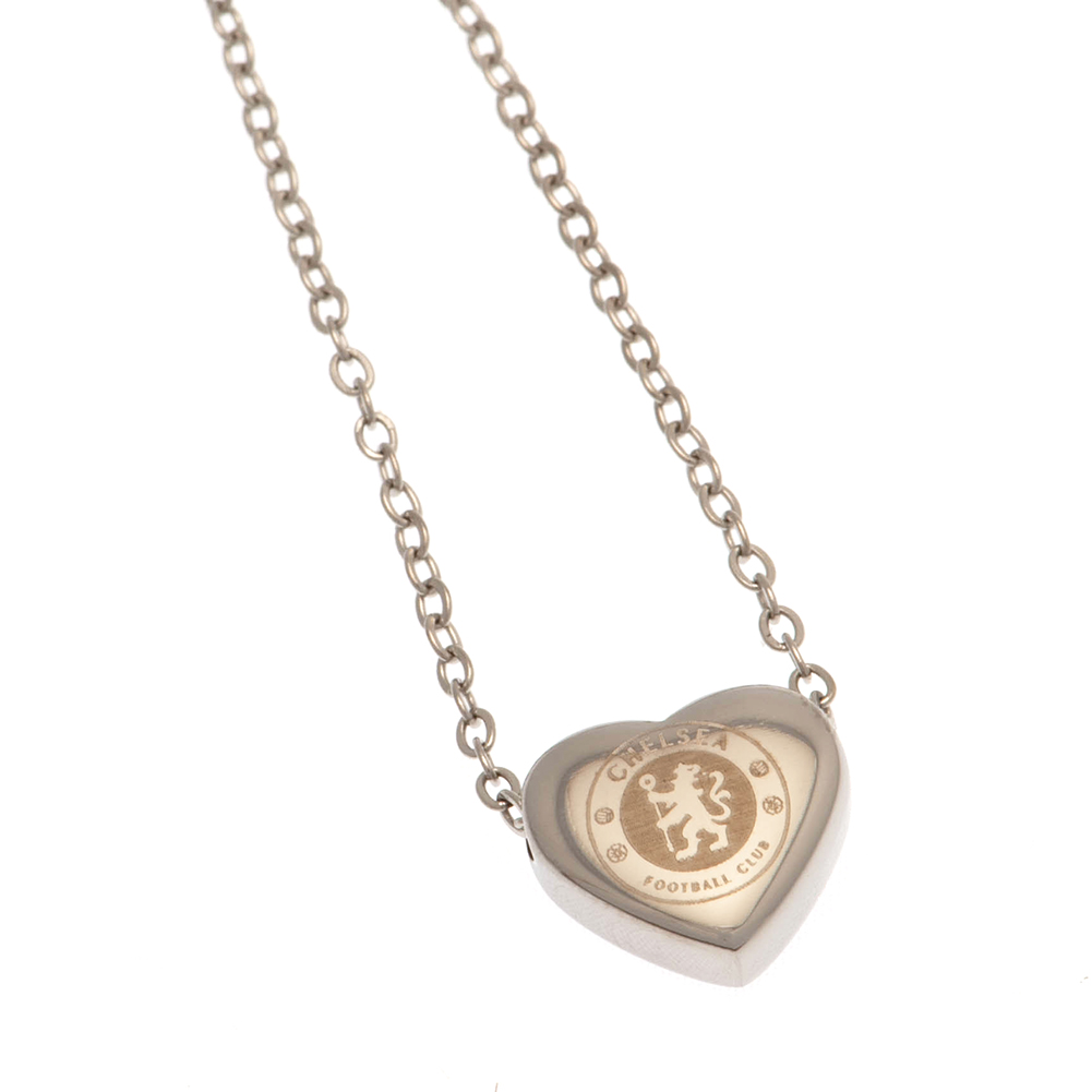 Chelsea FC stainless steel heart necklace with the Chelsea crest engraved on a chrome finish pendant