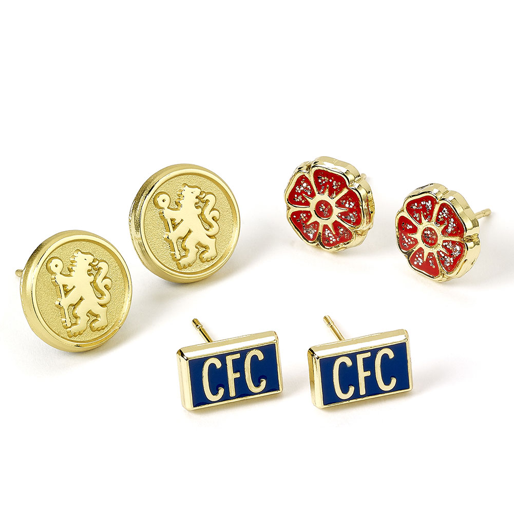 Chelsea FC set of three gold finish stud earrings in a display packet