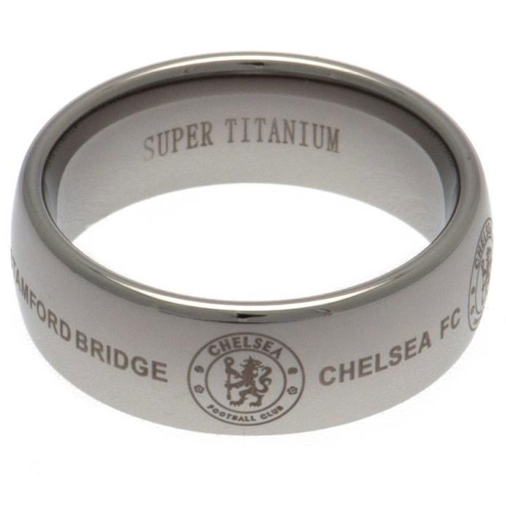 Chelsea FC super titanium ring with an engraved Chelsea crest