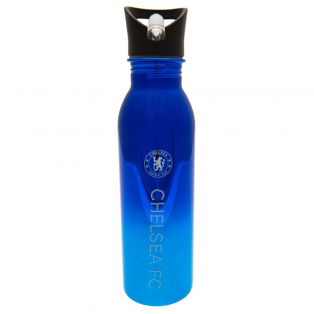 Chelsea FC stainless steel UV metallic drinks bottle with a white Chelsea crest and text