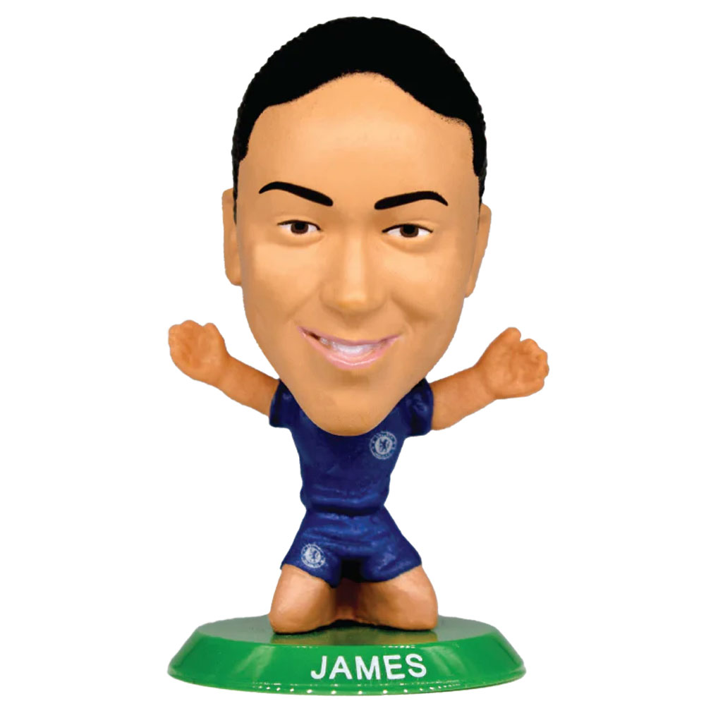 Lauren James SoccerStarz figure in the classic Chelsea home kit standing on a green base