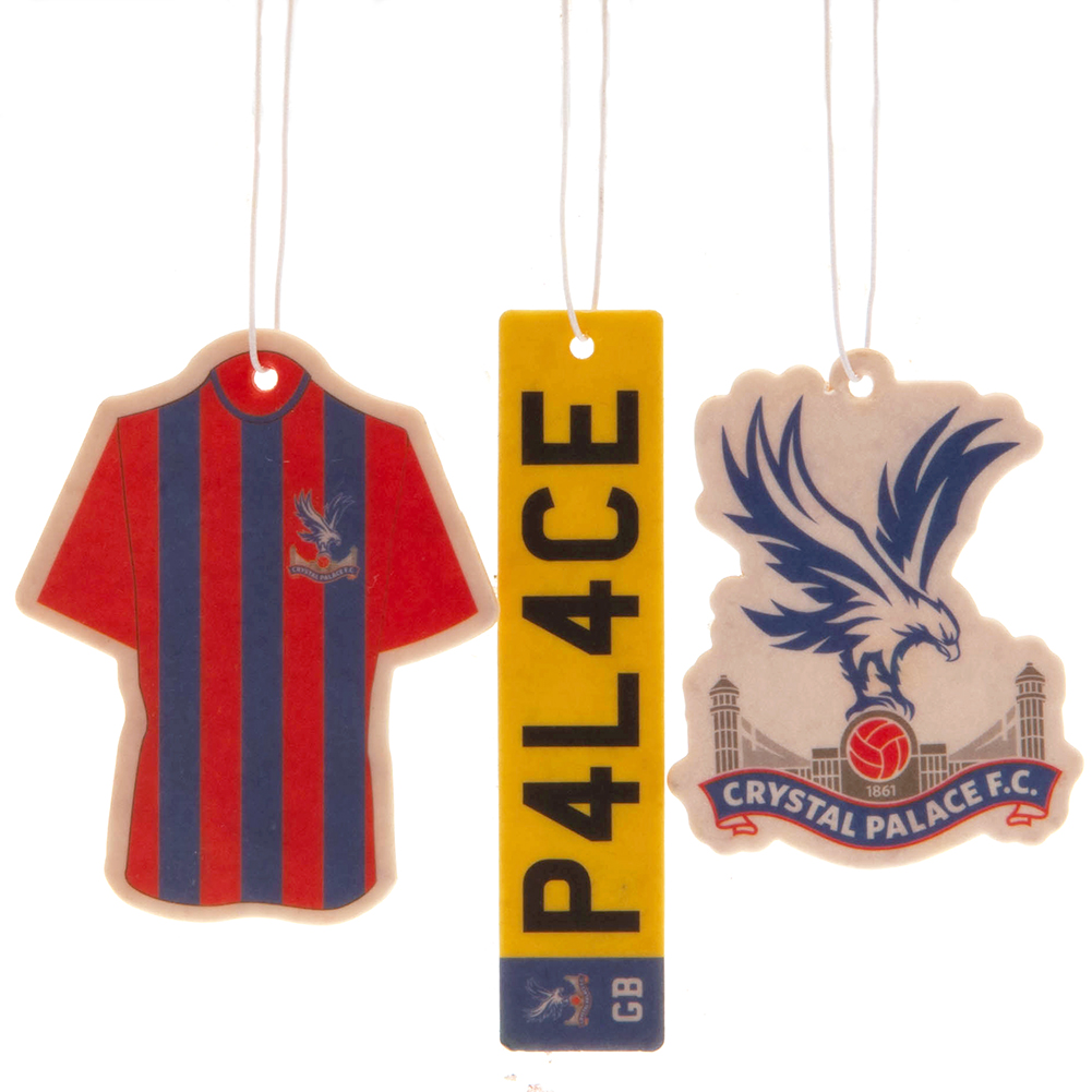 Crystal Palace FC three pack of air fresheners with crest, home kit and number plate designs