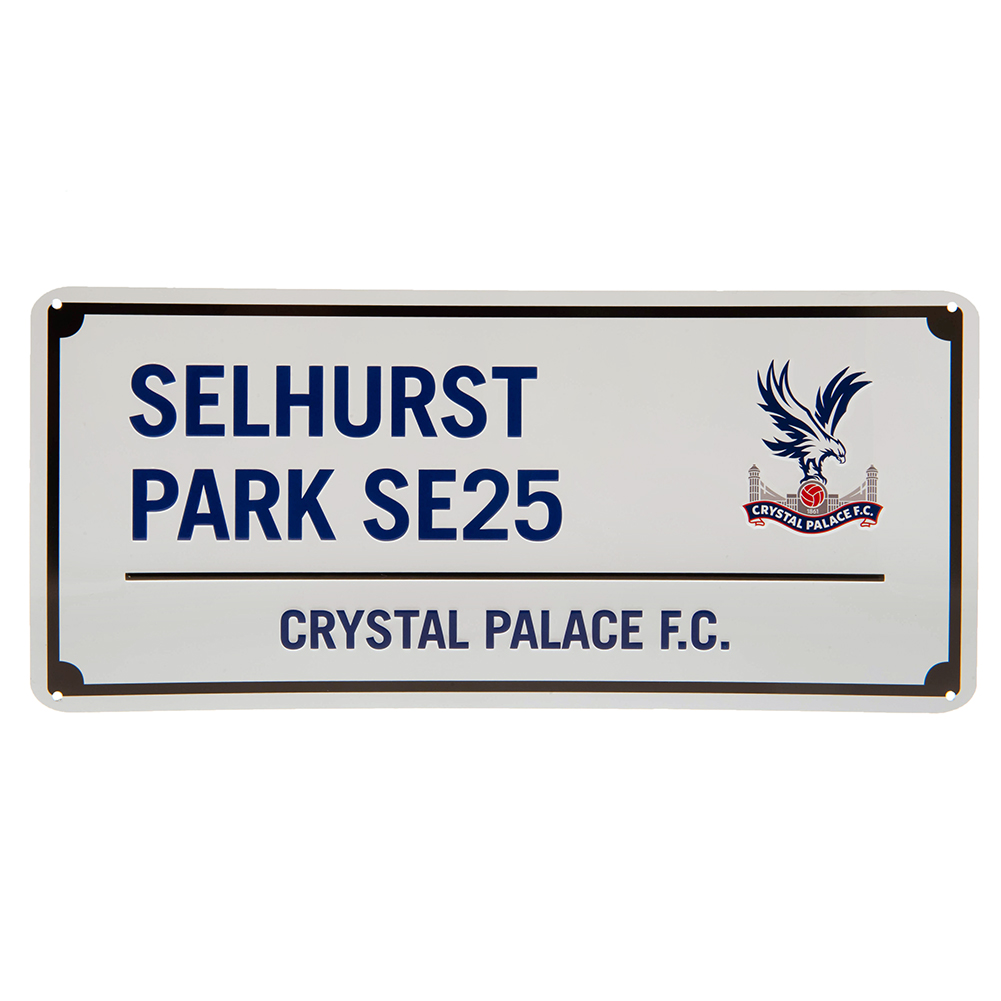 Crystal Palace FC gloss metal wall sign for Selhurst Park SE25 with blue text on a white background