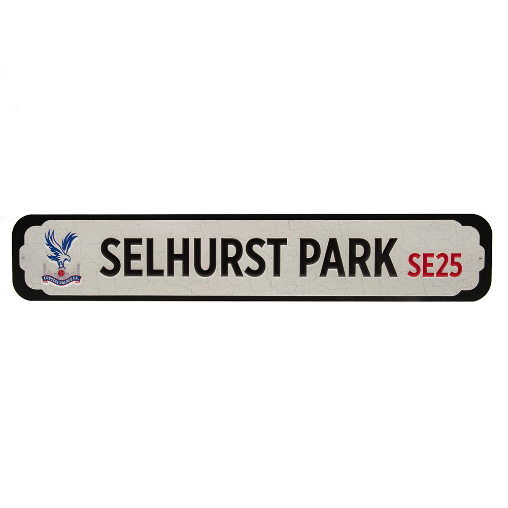 Crystal Palace FC deluxe metal stadium sign with embossed club logo and text on a black MDF backing