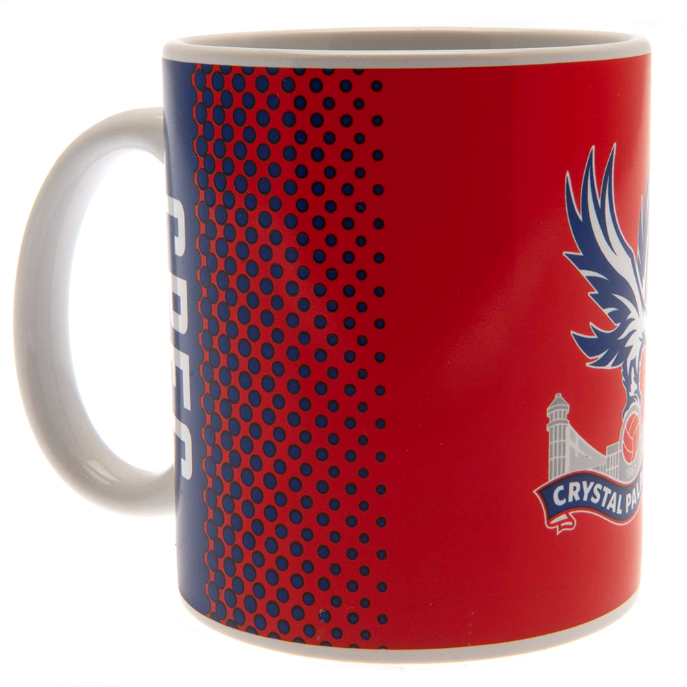 Crystal Palace FC ceramic mug with a fade design featuring Palace FC text and a full colour club crest