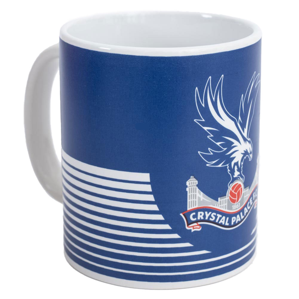 Crystal Palace FC ceramic mug with a linear design, a full colour Palace club crest and a white handle
