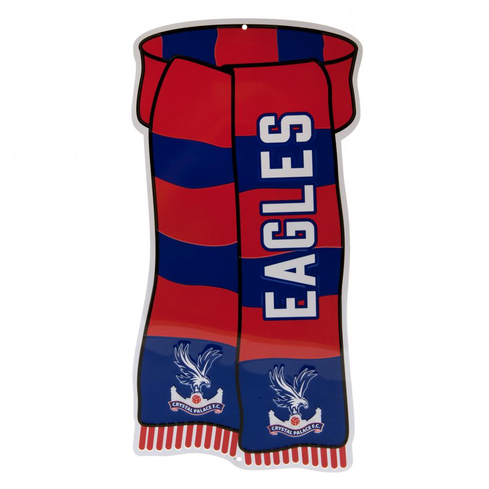 Crystal Palace FC scarf shaped gloss metal sign with two club crests and Eagles text