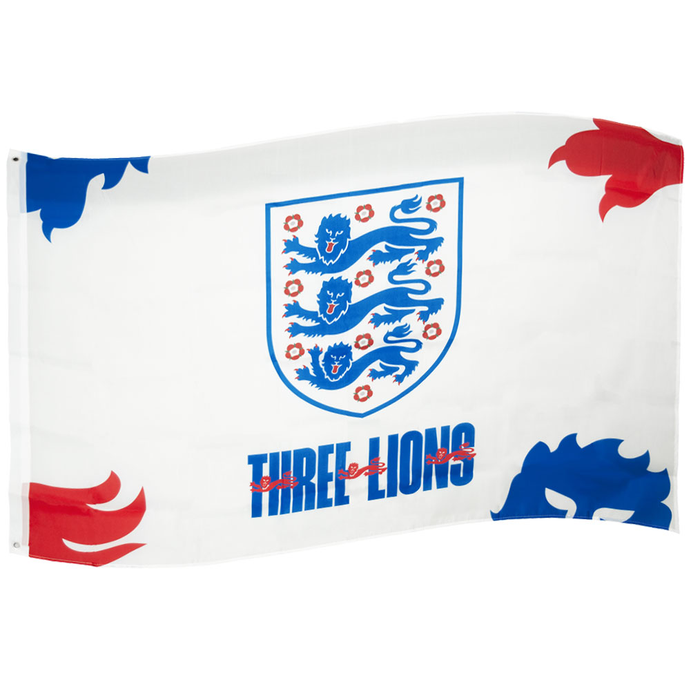 England FA white supporters flag with the England crest and Three Lions text, 5ft x 3ft