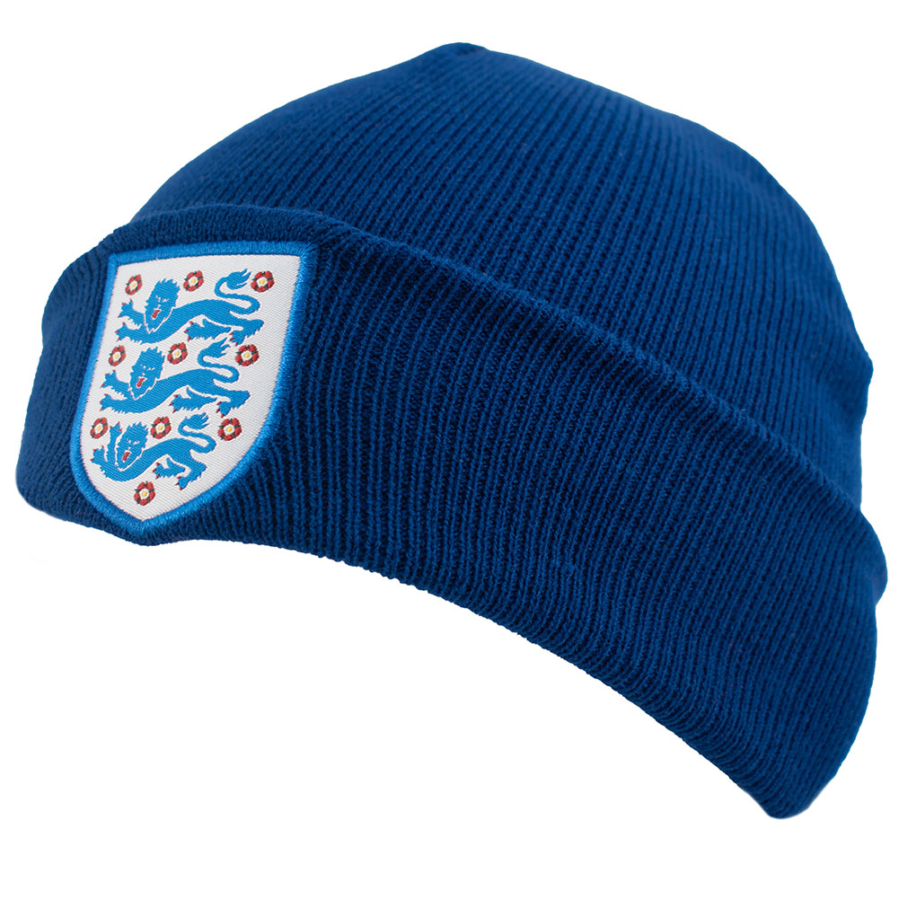 England FA navy knitted cuff beanie with a full colour woven England crest