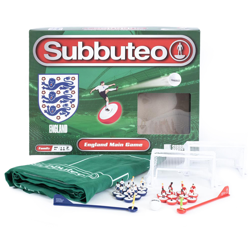 England FA edition Subbuteo main game in a display box with pitch, teams, goals and ball