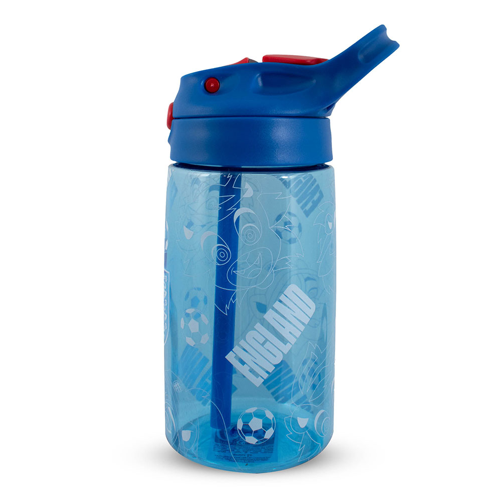 Vibrant blue England FA kids water bottle with a white England crest and fun icon design