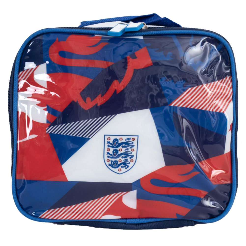 Blue England FA lunch bag with a patch design, a full colour England crest and raised England zip pulls