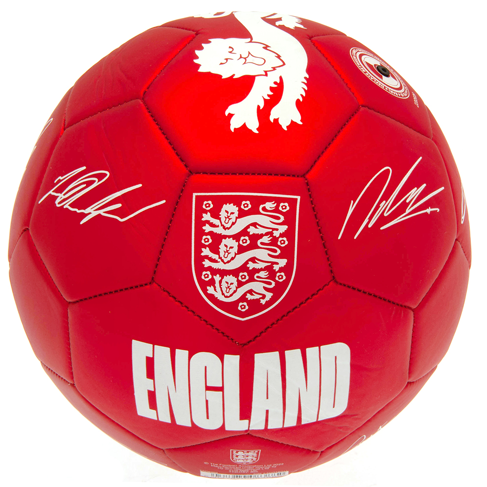 England FA frosted matte red football with a white printed England crest and player signature prints