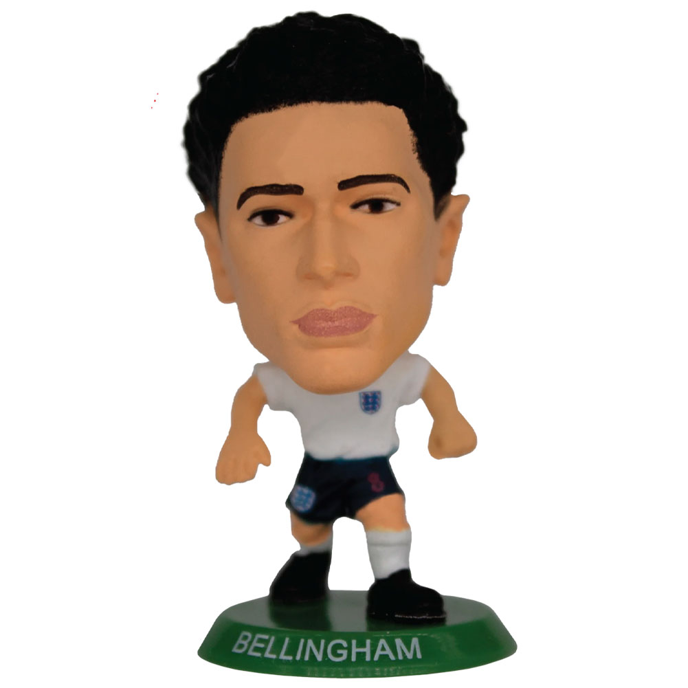 England FA SoccerStarz Jude Bellingham collectable figure in the classic home kit on a green base