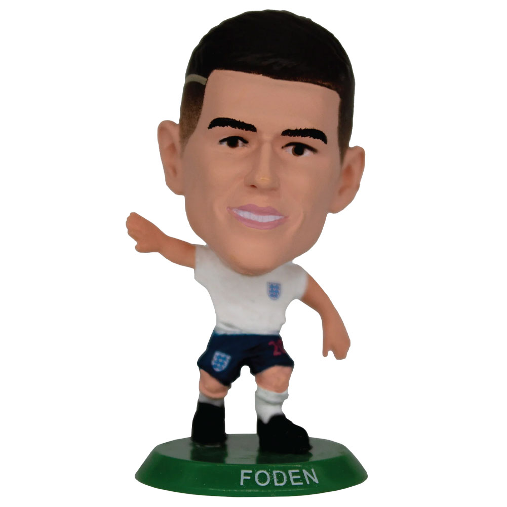 England SoccerStarz Phil Foden collectable figure in the classic home kit on a green base