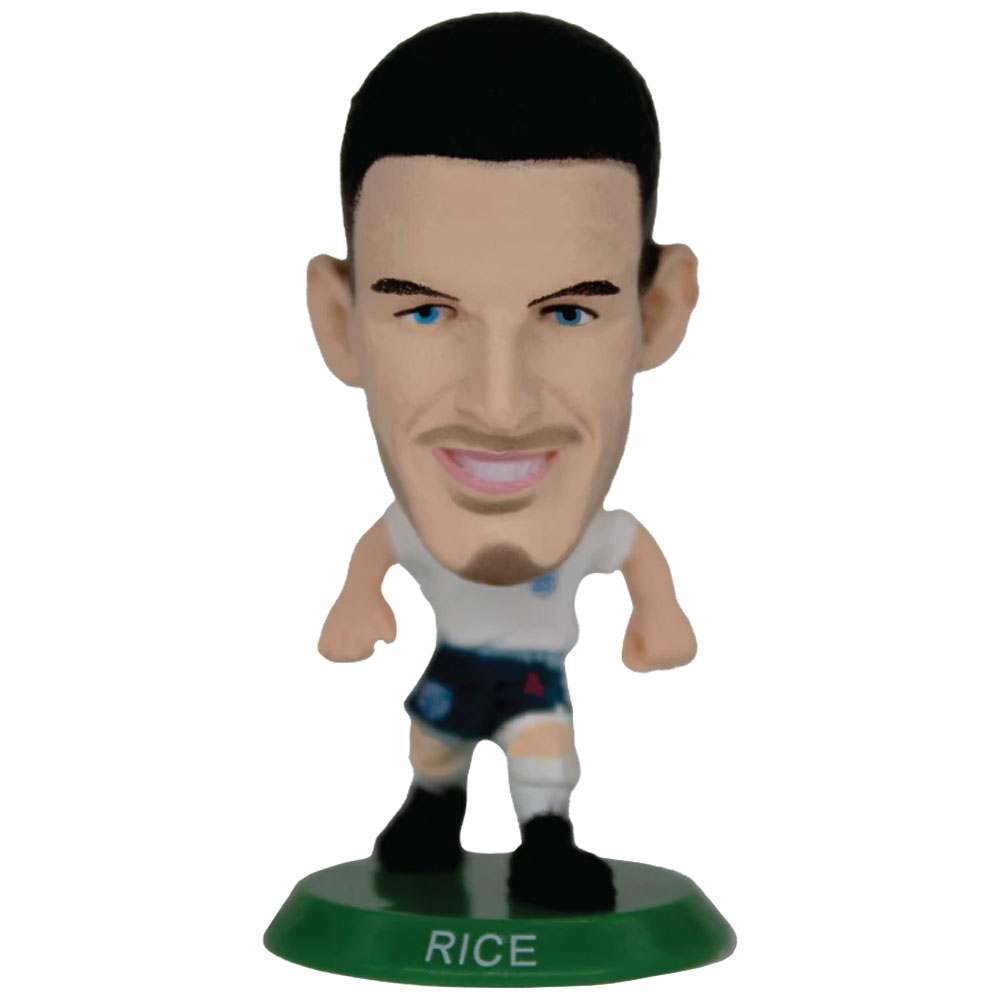 England SoccerStarz Declan Rice collectable figure in the classic home kit on a green base