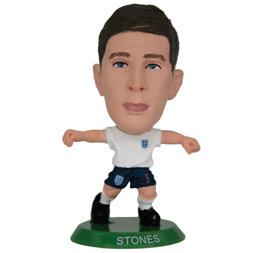 England SoccerStarz John Stones collectable figure in the classic home kit on a green base