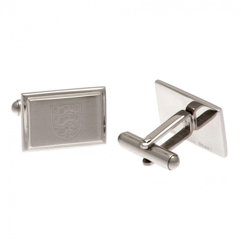 Pair of England FA stainless steel brushed satin rectangular cufflinks engraved with the England crest
