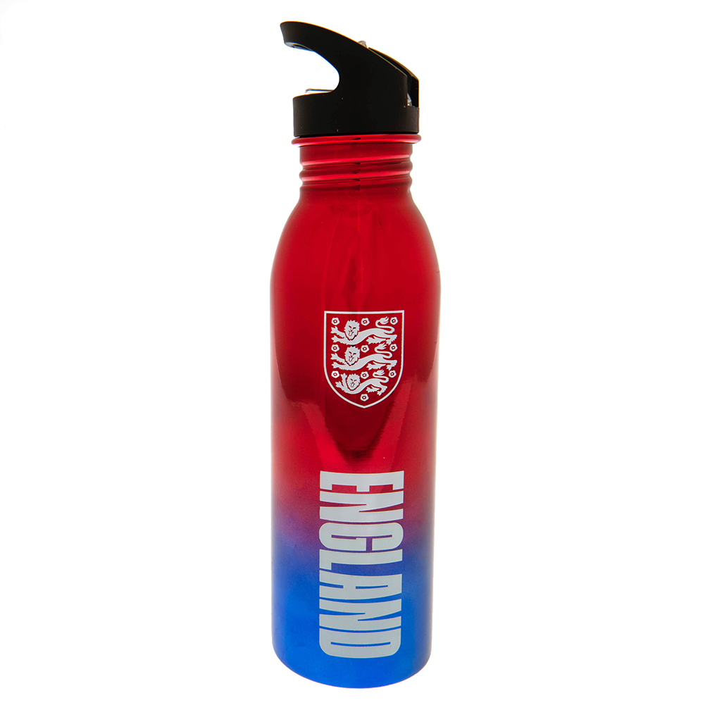 England FA stainless steel UV metallic drinks bottle with a white England crest and text