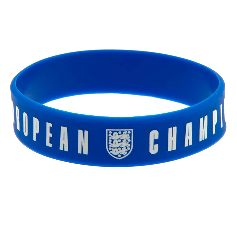 Royal blue England Lionesses silicone wristband with European Champions text and the England crest