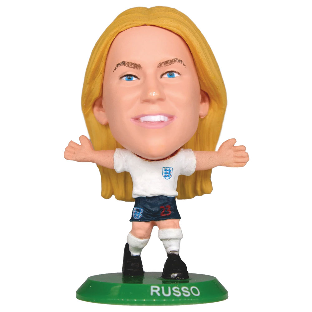 England Lionesses SoccerStarz Alessia Russo collectable figure in the classic home kit on a green base