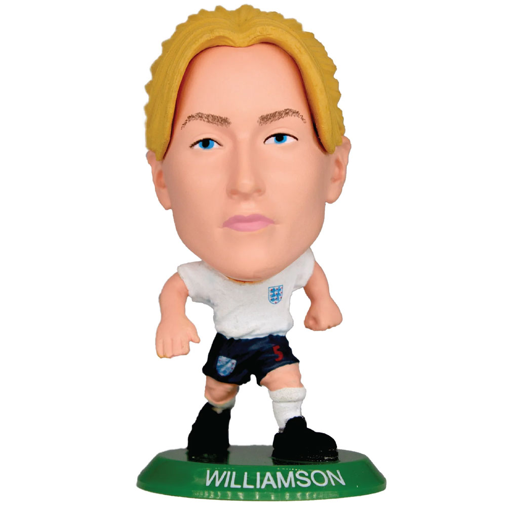 England Lionesses SoccerStarz Leah Williamson collectable figure in the classic home kit on a green base