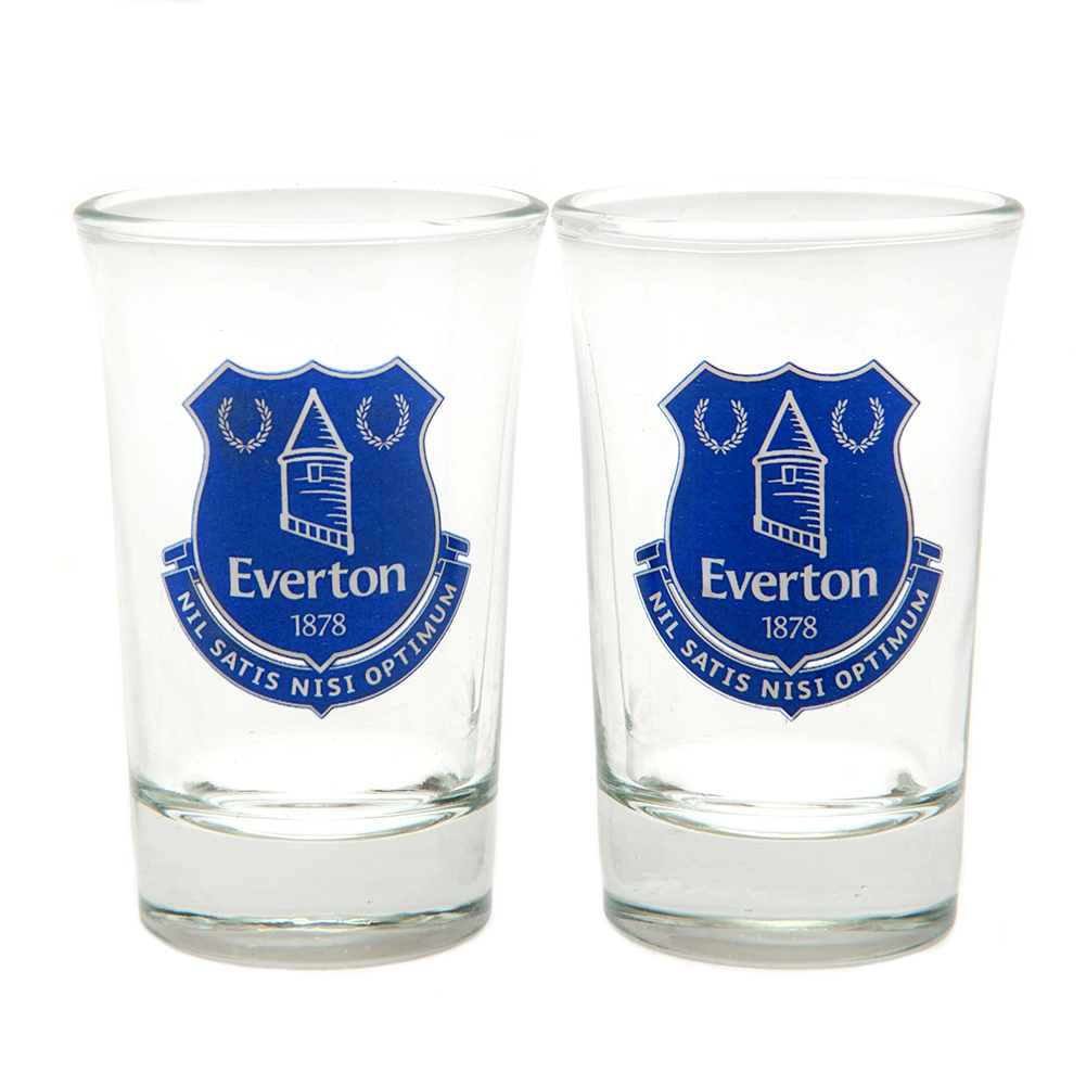 Pair of Everton FC shot glasses with a full colour club crest