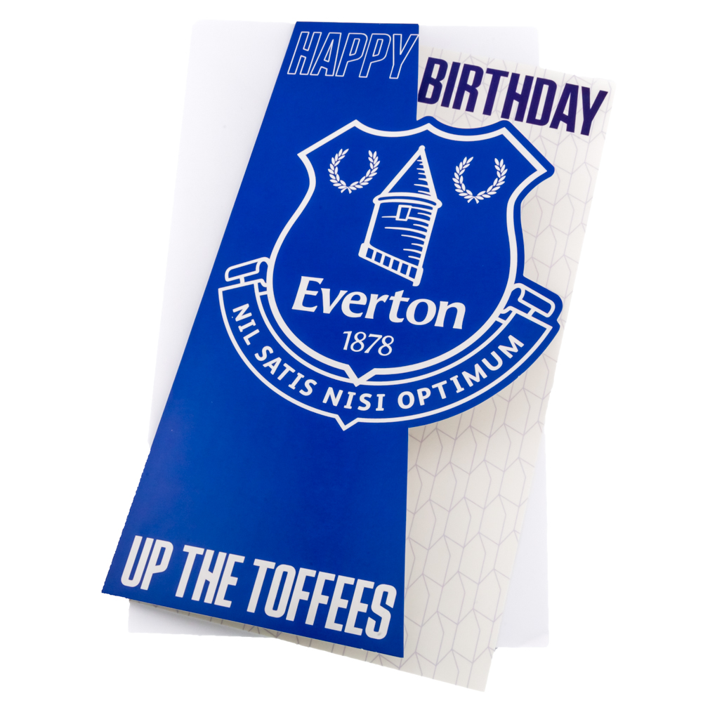 Everton FC fold out birthday card with a large white Everton crest and the text Up the Toffees