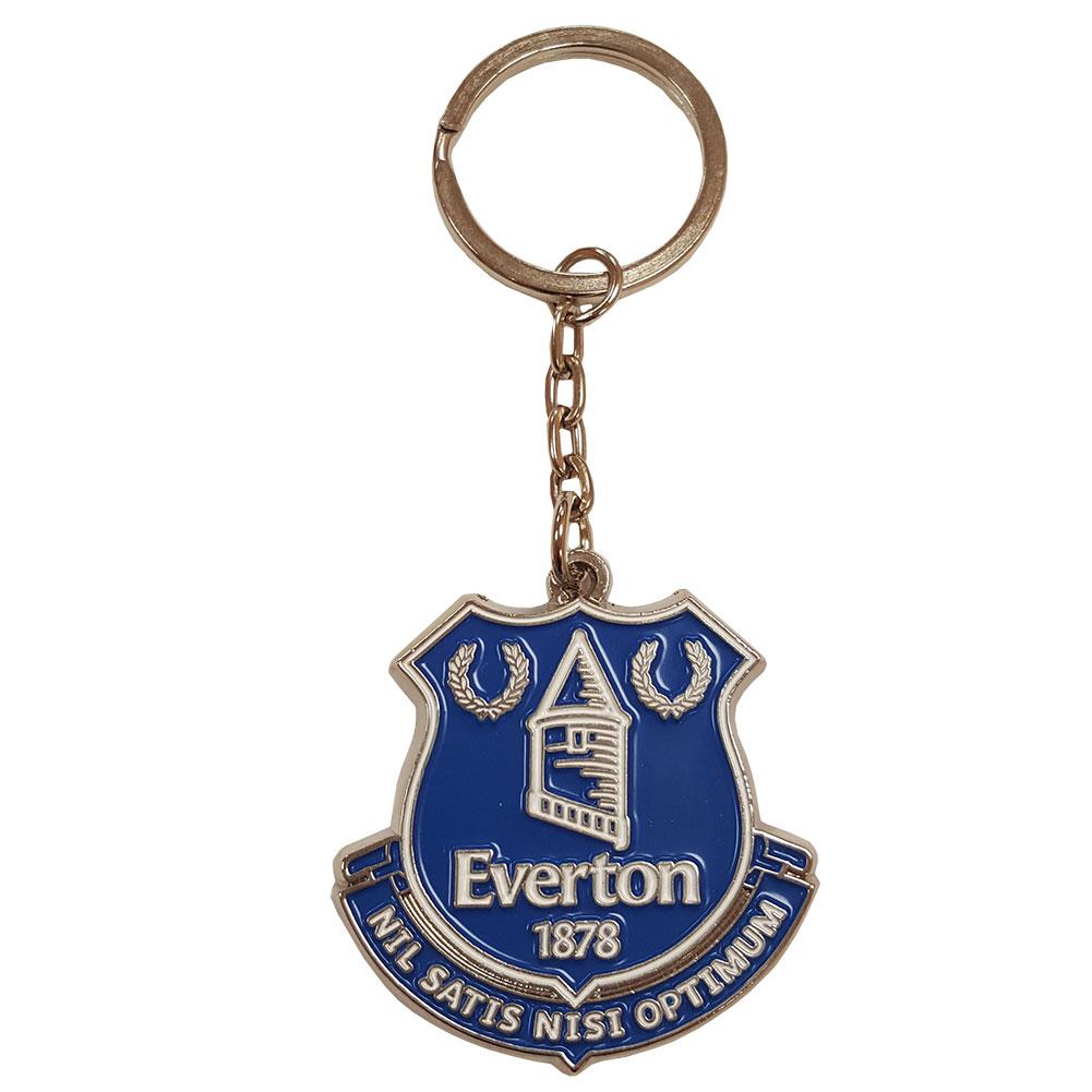 Everton FC crest shaped metal keyring with royal blue enamel infill and a silver style finish