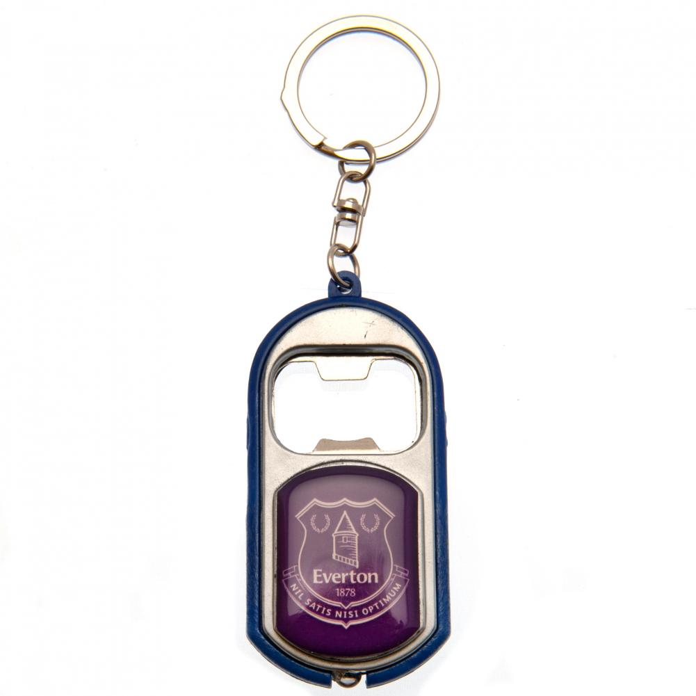 Everton FC plastic club crested keyring with a bottle opener and a torch