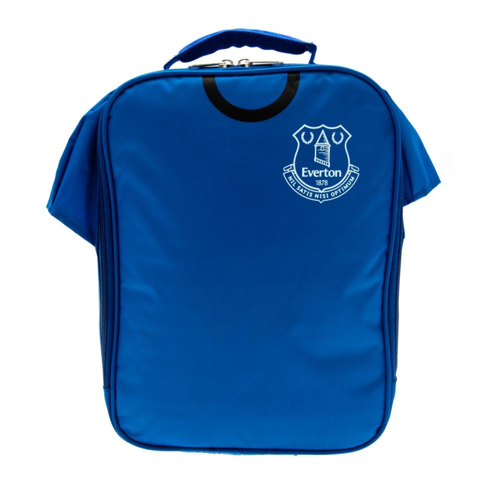 Everton FC home shirt design lunch bag with the Everton club crest, name tag and carry handle