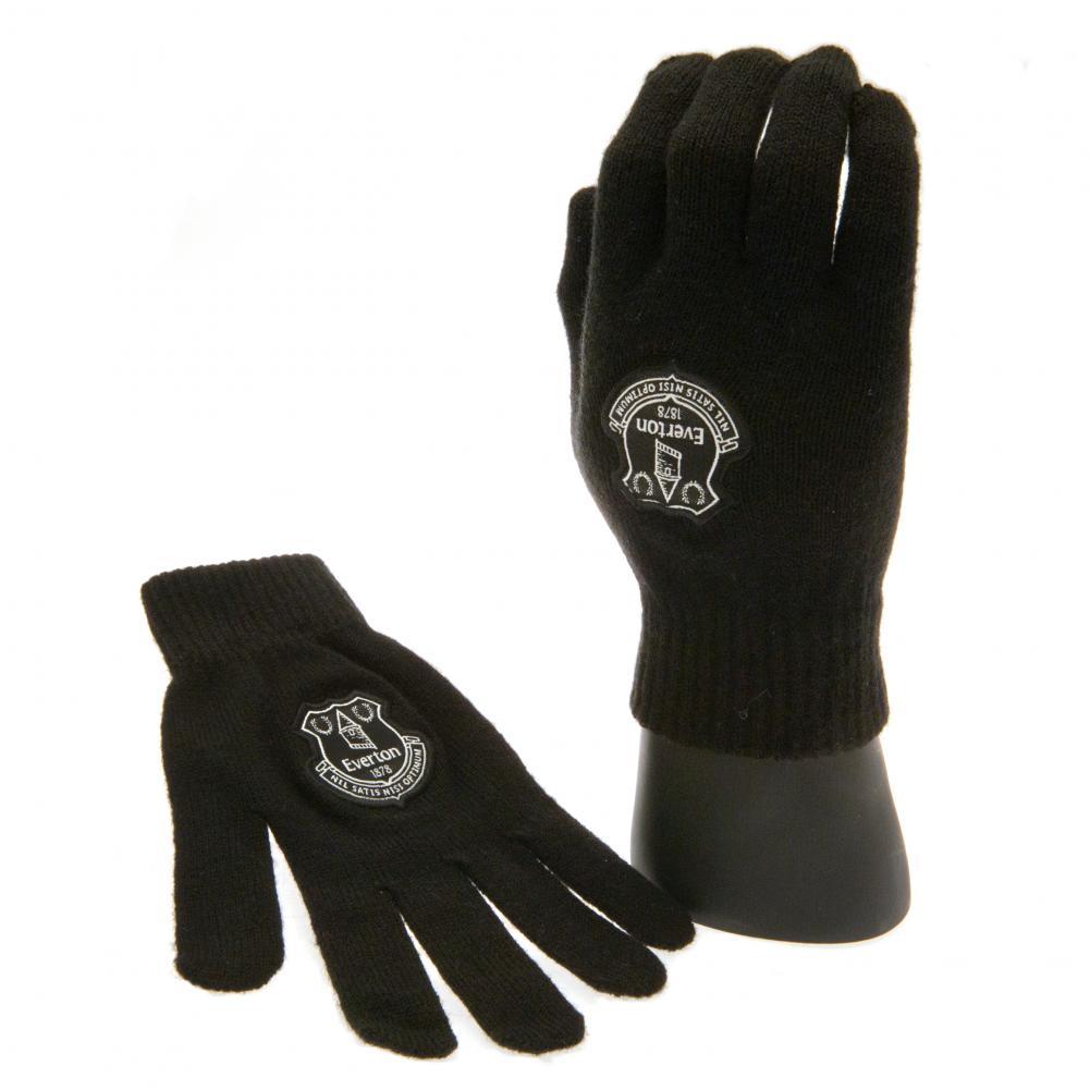 Pair of Everton FC children's black knitted gloves with an Everton crest in grey
