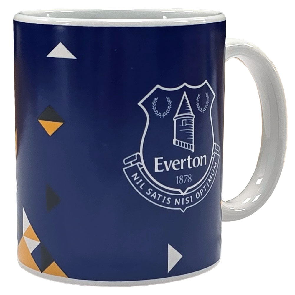 Everton FC ceramic mug with a particle design featuring the club crest and a white handle