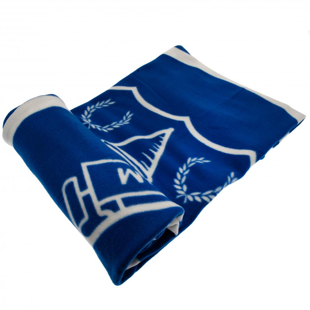Everton FC royal blue pulse design fleece blanket with a large white club crest in the centre