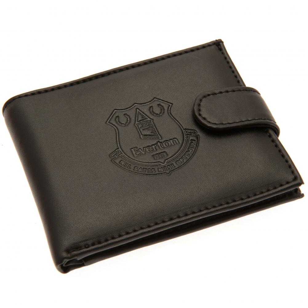 Black Everton FC leather wallet with a large debossed club crest and stud fastener