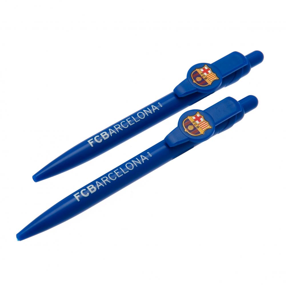 FC Barcelona pack of two blue ballpoint pens with a full colour Barca crest and white text