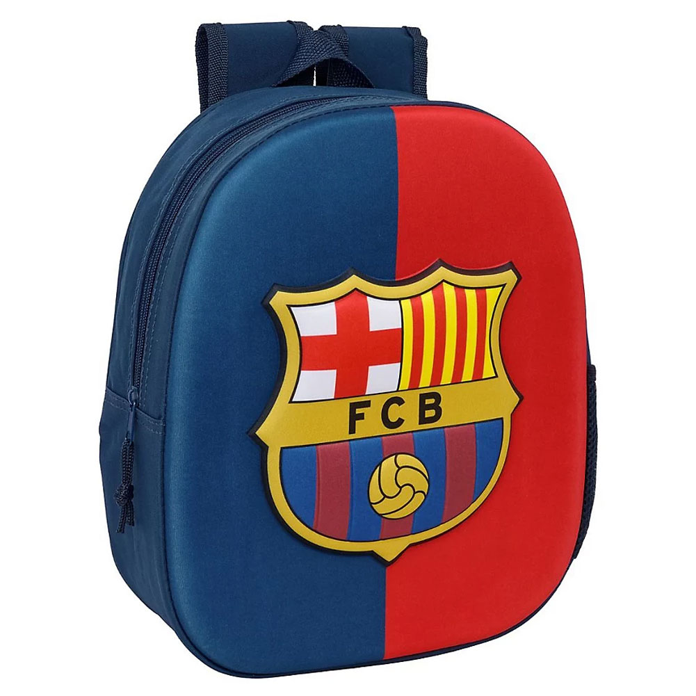 Red and blue FC Barcelona 3D junior backpack with a full colour FCB crest on the front
