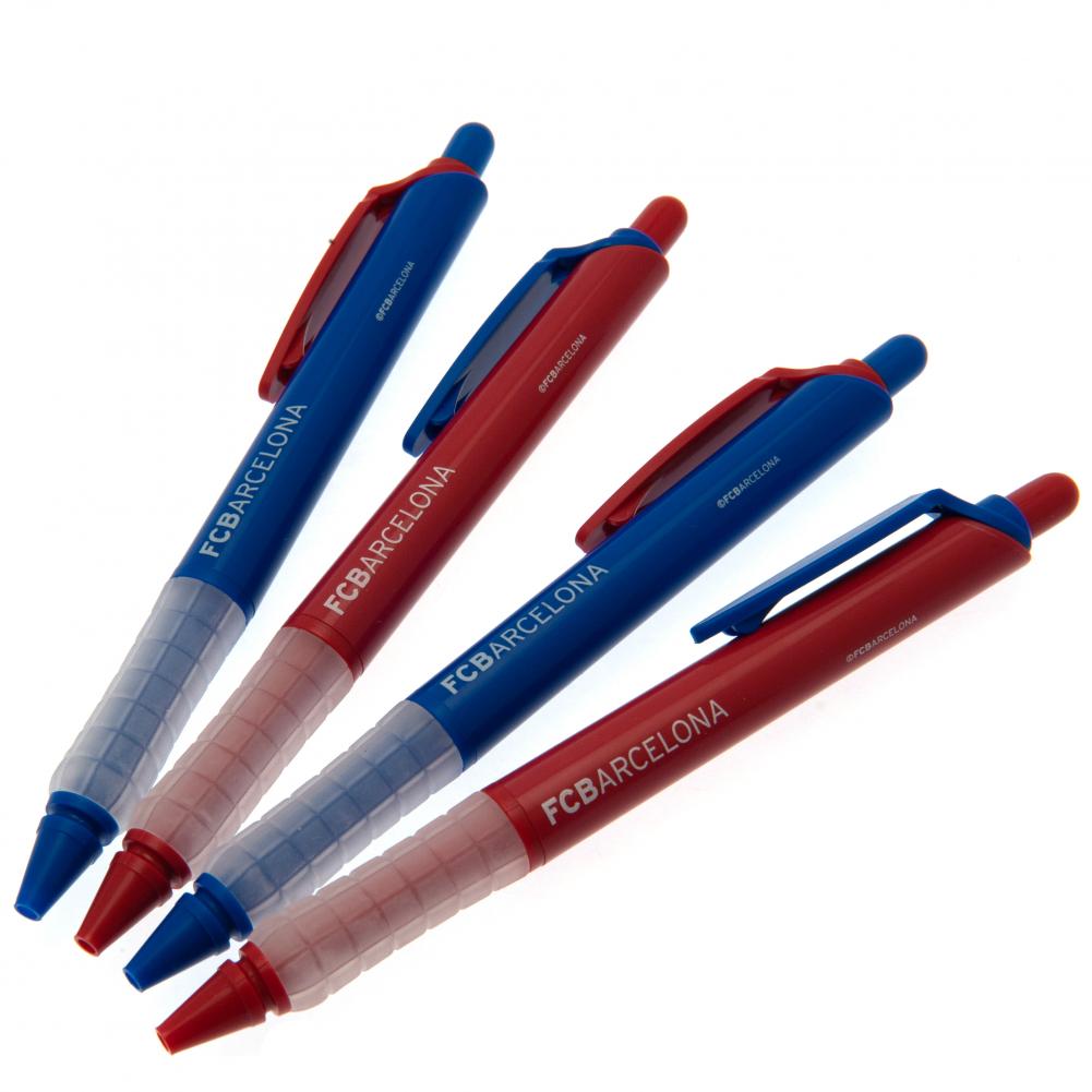 FC Barcelona pack of four soft grip contrast colour pens with FC Barcelona printed text