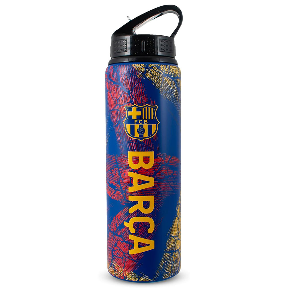 FC Barcelona 750ml HD printed aluminium drinks bottle with the FCB crest and Barca text in yellow