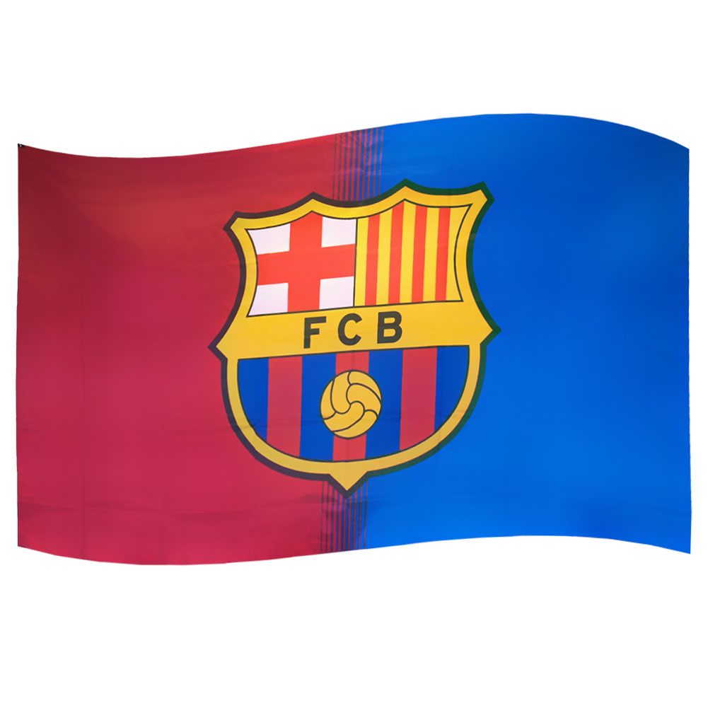 FC Barcelona claret and blue supporters flag with a full colour Barca crest