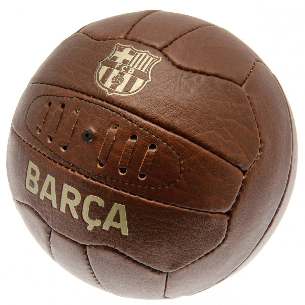 FC Barcelona faux leather effect retro Size 5 football with a gold debossed Barcelona crest and text