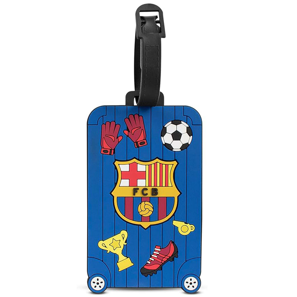 FC Barcelona bright PVC luggage tag with a full colour Barcelona crest and fun icon design