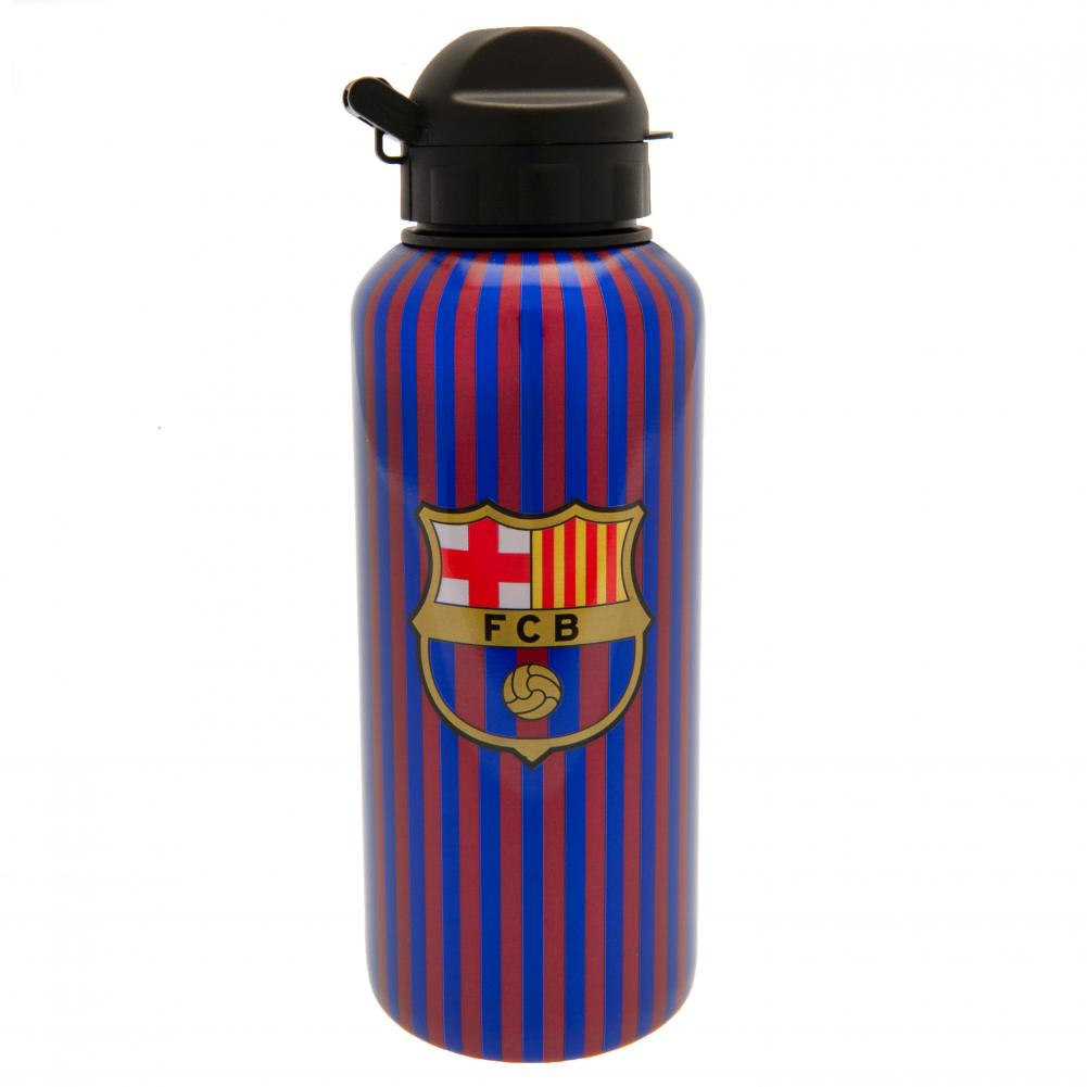 FC Barcelona lightweight aluminium drinks bottle with a pinstripe design and full colour Barca crest