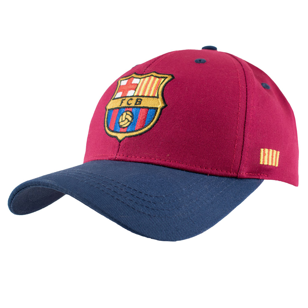 FC Barcelona red and navy curved brim cap with a full colour embroidered Barca crest
