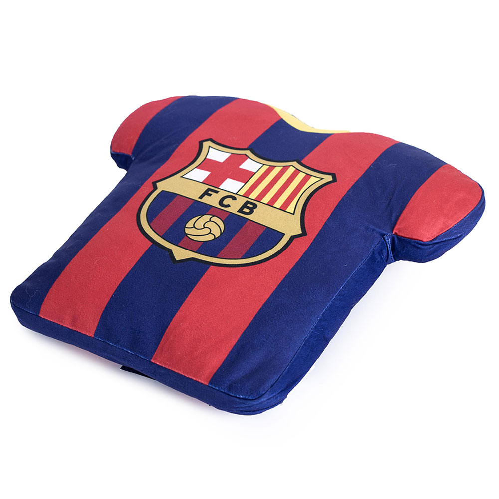 Bright colourful FC Barcelona shirt shaped cushion with classic club branding