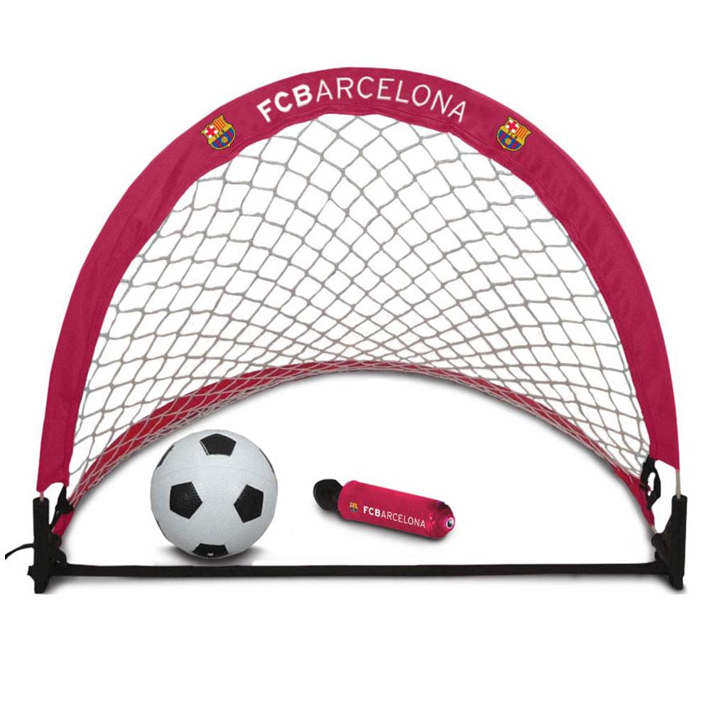 FC Barcelona skill goal set with two claret foldable goals with Barca crest, football, pump and carry bag